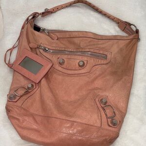 Balenciaga City Pink Leather Bucket Hobo Bag